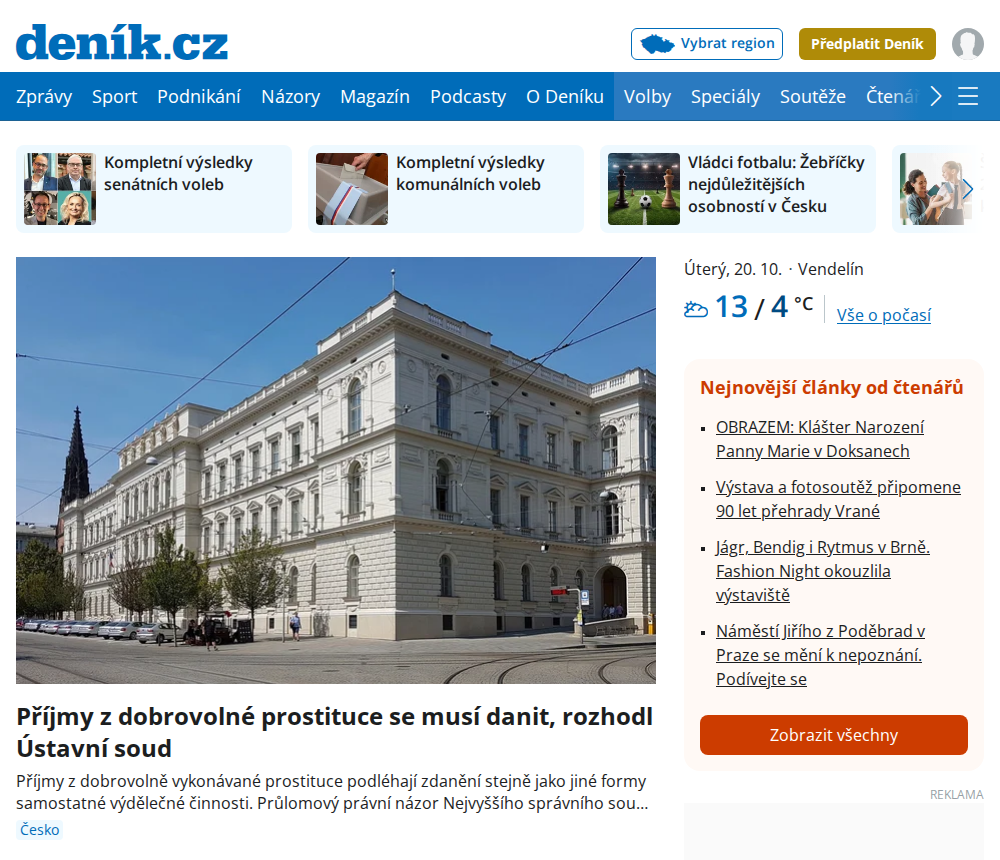 Aktuální titulní strana Deník.cz